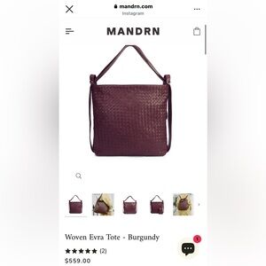 MANDRN Woven Evra Tote - Burgundy Shoulder Bag/ backpack